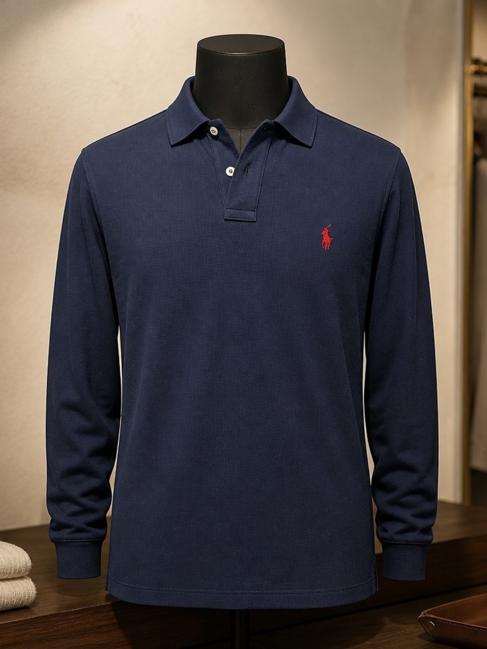 Polo by Ralph Lauren Navy Long-Sleeve Polo with Red Pony